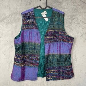 Vintage Coldwater Creek Boho Silk Patchwork Embroidered Whimsigoth Vest Large